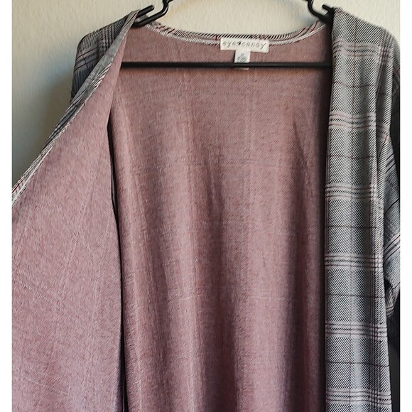 Eye Candy Long Cardigan Duster Open Front Black Red Check 3X Long Sleeve - Picture 8 of 10